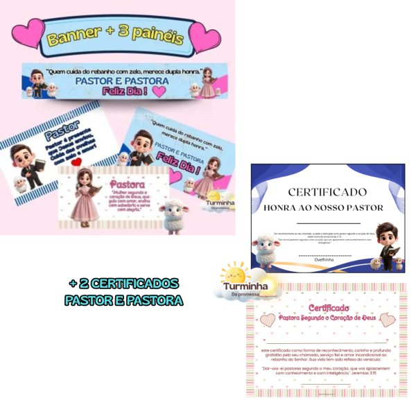 BANNER + 3 PAINÉIS PASTORES + 2 CERTIFICADOS
